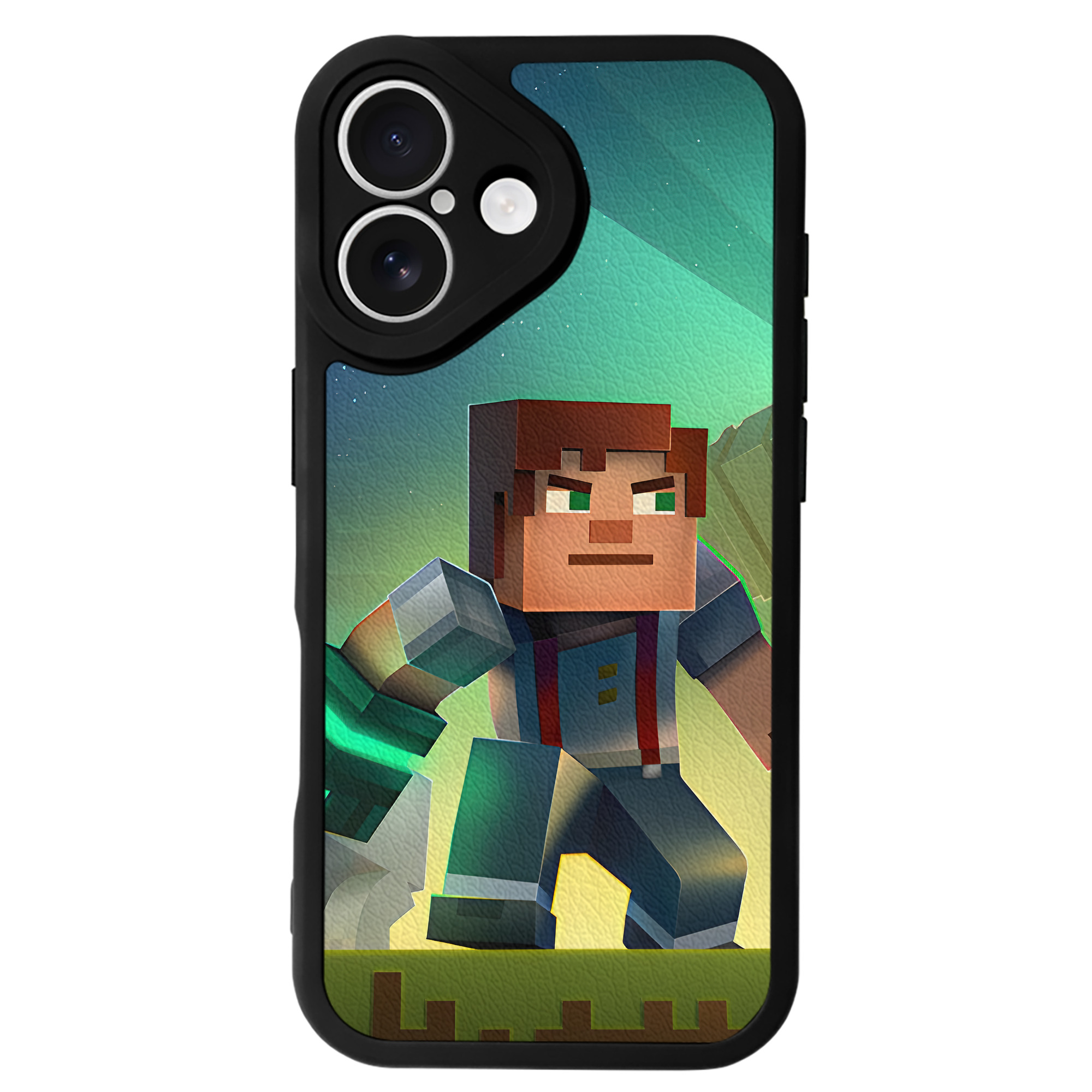 （画像用） マインクラフト ブロックの世界 Minecraft MC Block world 【iPhone 16シリーズ対応】シリコンスマホケース（レザー調） 材質：シリコン